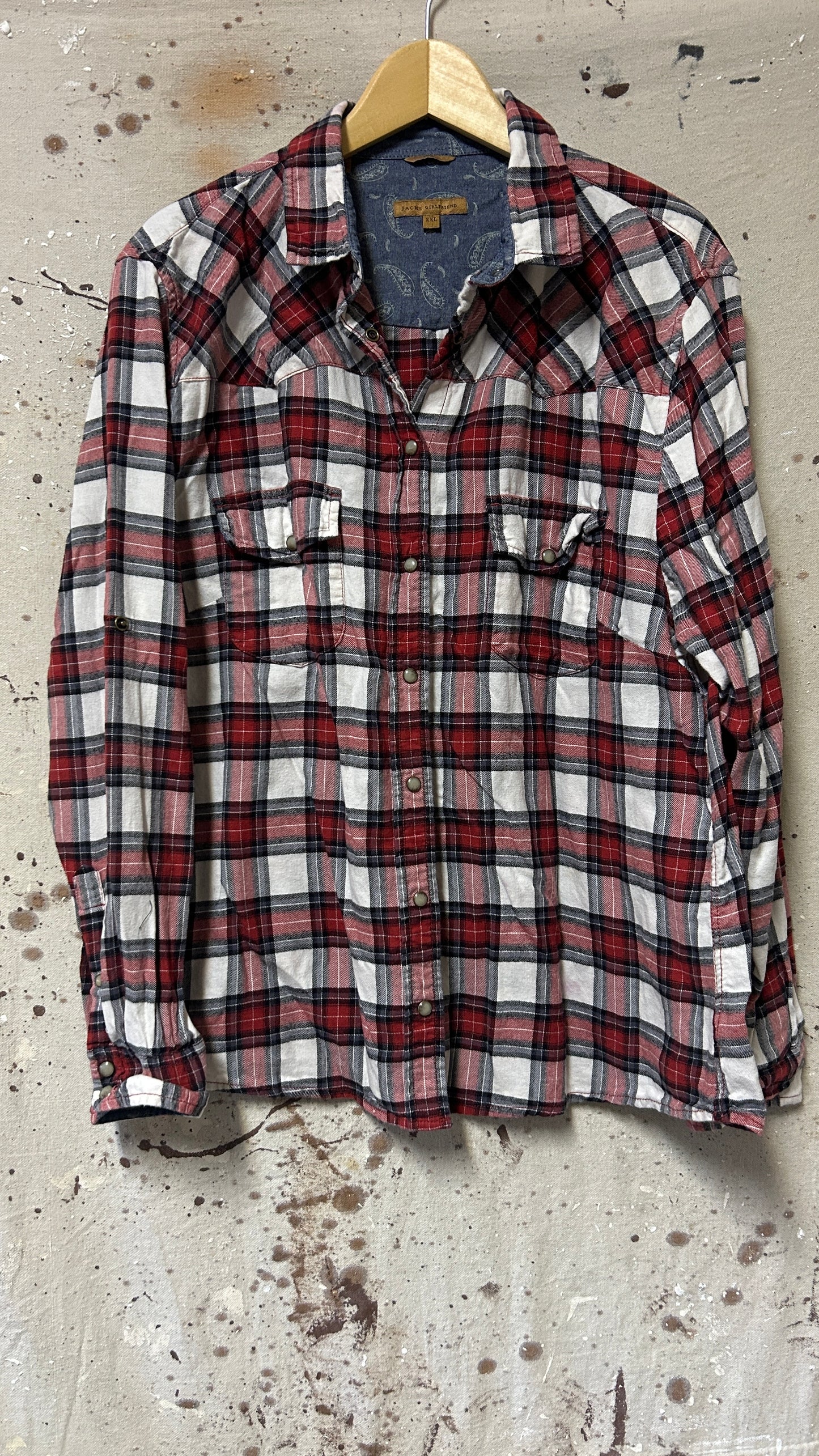Jacks Girlfriend Long sleeve button down shirt XXL Plaid white maroon
