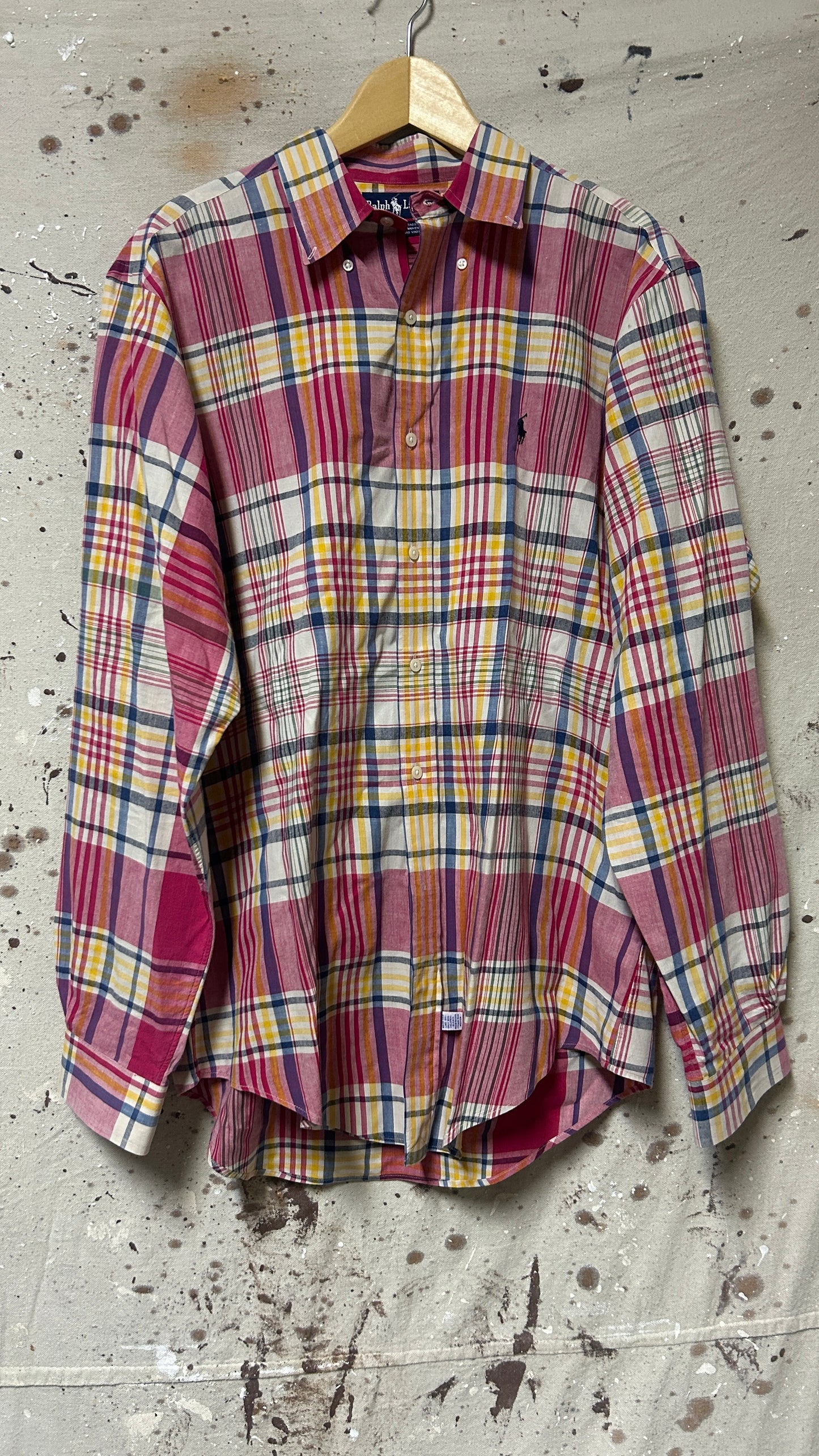 Rarlph Lauren Long sleeve button down shirt Large Cotton Red Yellow
