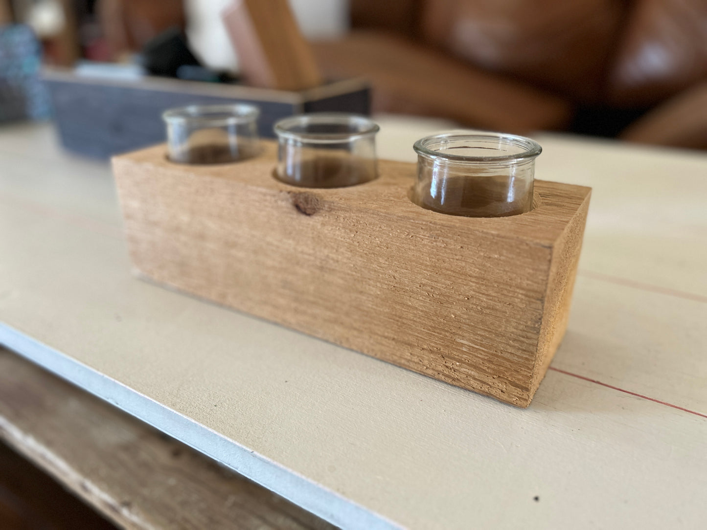 Cedar candle holder