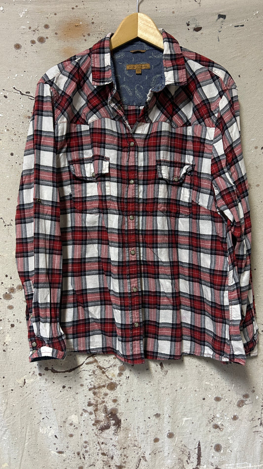 Jacks Girlfriend Long sleeve button down shirt XXL Plaid white maroon