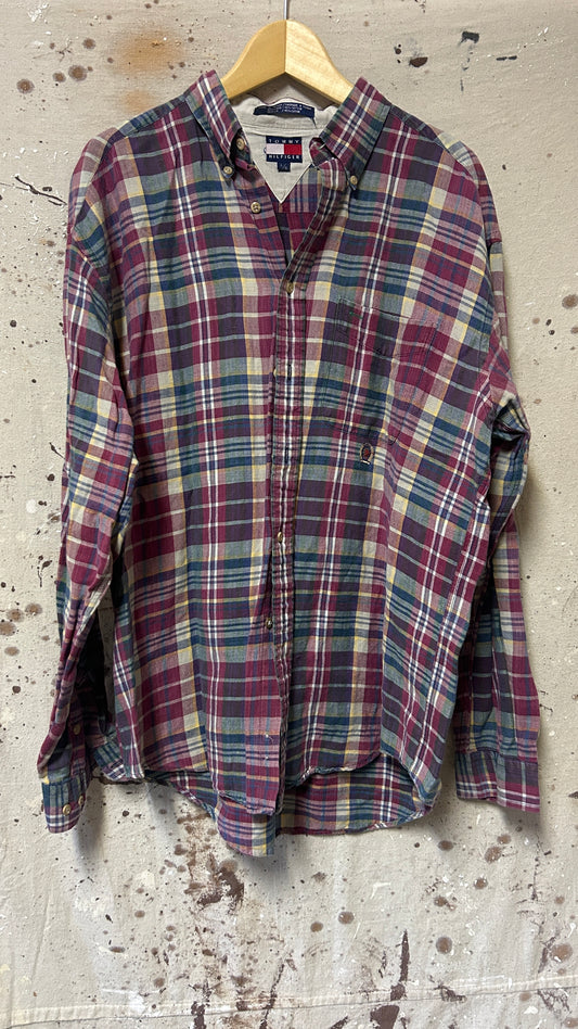 Tommy Hilfiger Long sleeve button down shirt Large Plaid Maroon