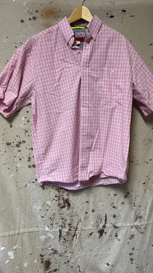 Wrangler Short sleeve button down shirt Large Pink Cotton