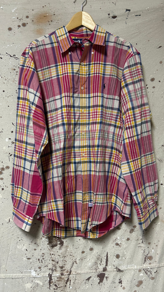 Rarlph Lauren Long sleeve button down shirt Large Cotton Red Yellow