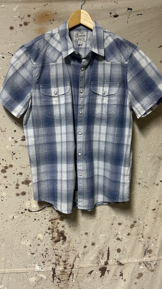 Lucky Brand Short sleeve checkered button down shirt Blue Large Cotton