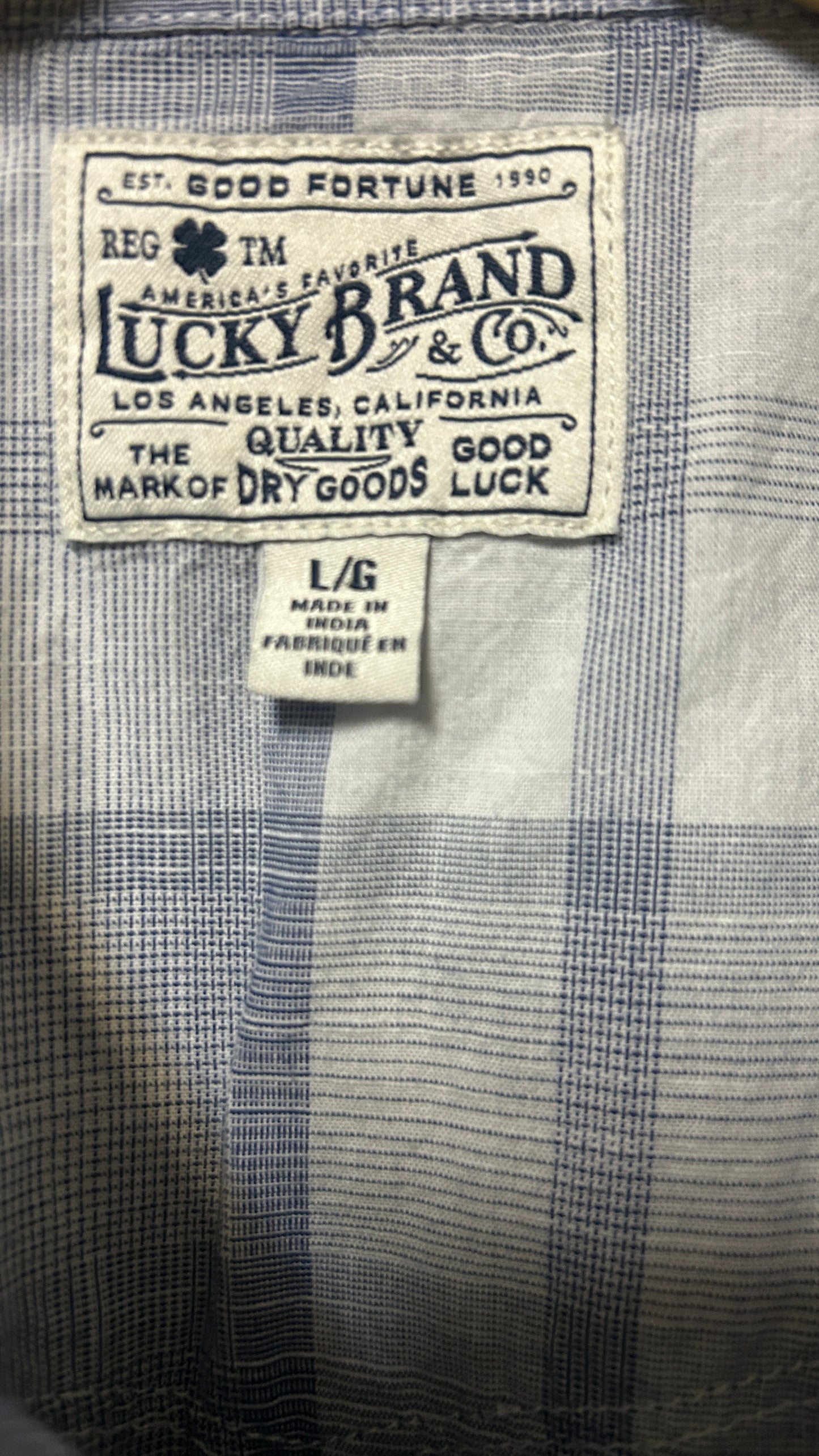 Lucky Brand Short sleeve checkered button down shirt Blue Large Cotton