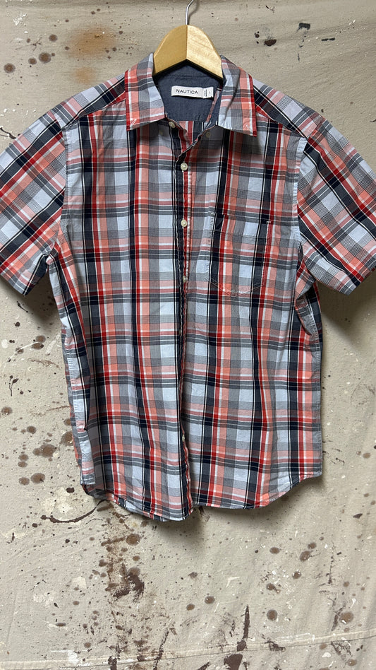 Náutica Short sleeve checkered button down shirt Red Blue Large Cotton